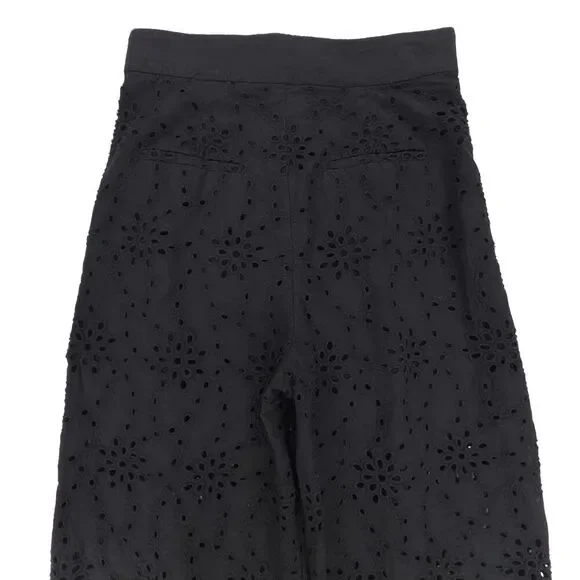 ZARA Wide Leg Sheer Eyelet Lace Crop Pants Soft Girl Boho Minimal Resort Black - Picture 5 of 7
